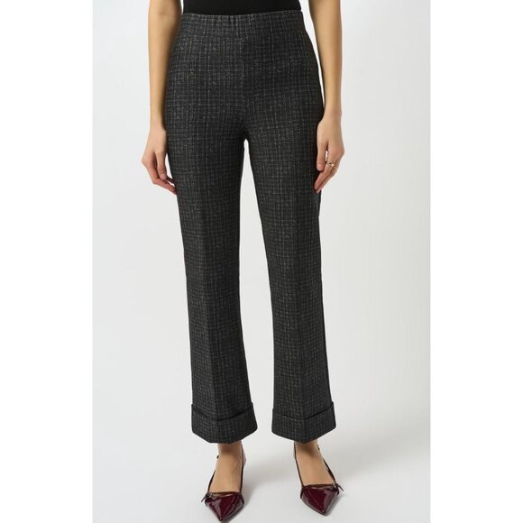 NWT Joseph Ribkoff Black/Grey Heavy Knit Pull-On Flare Pants Houndstooth Size 12 - Picture 1 of 4
